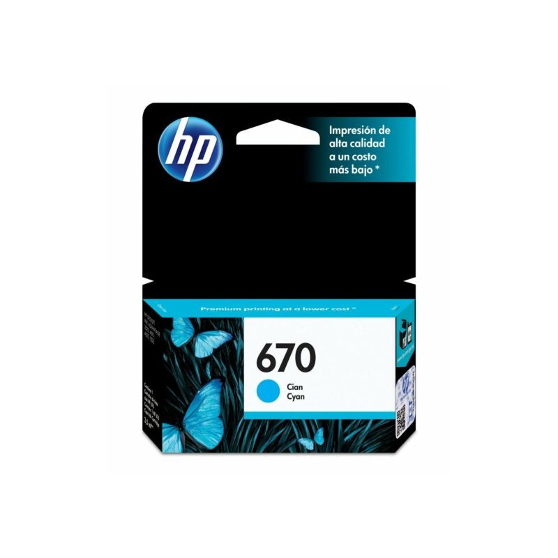 Cartucho de Tinta HP 670 Cian Original (CZ114AL) - Center facing