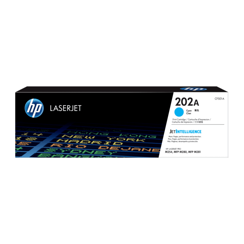 Cartucho de Tóner HP 202A Cian LaserJet Original (CF501A) - Center facing