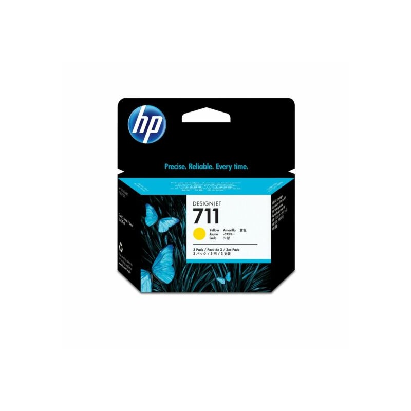Pack de Ahorro de 3 Cartuchos de Tinta HP 711 Amarillo DesignJet Original (CZ136A) - Center facing