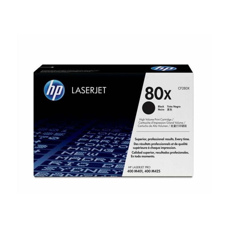 Cartucho de Tóner HP 80X Negro Alto Rendimiento LaserJet Original (CF280X) - Center facing